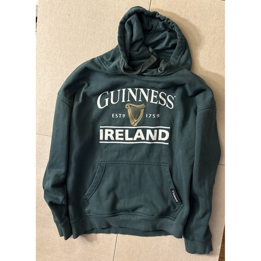 Guinness Ireland Hoodie Forest Green Harp Logo Pullover Sweatshirt Size L